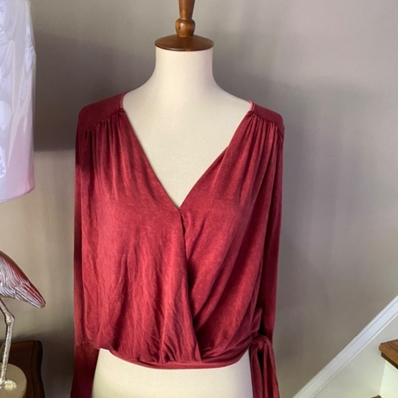 Anthropologie Red  Deletta Sirpo Faux Wrap Top  Small - Picture 8 of 8